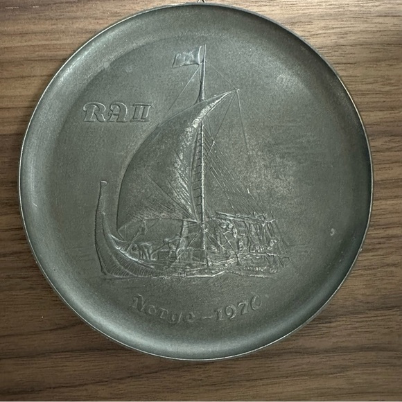 Rare Eik Tinn Pewter Raft Boat Ra II 1970 Collector Souvenir Plate Size 6 1/2'' - Picture 1 of 7